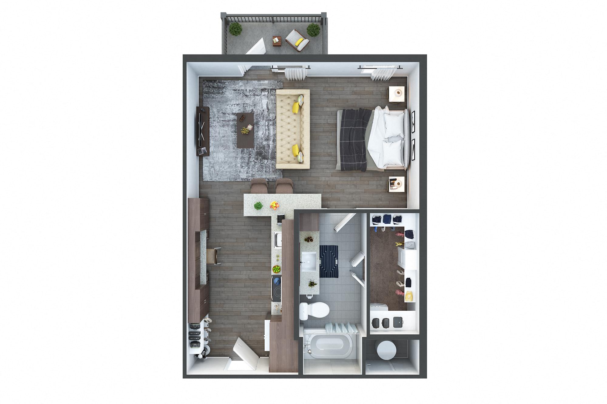 Floor plan for studio, 1 bath, 588 sqft